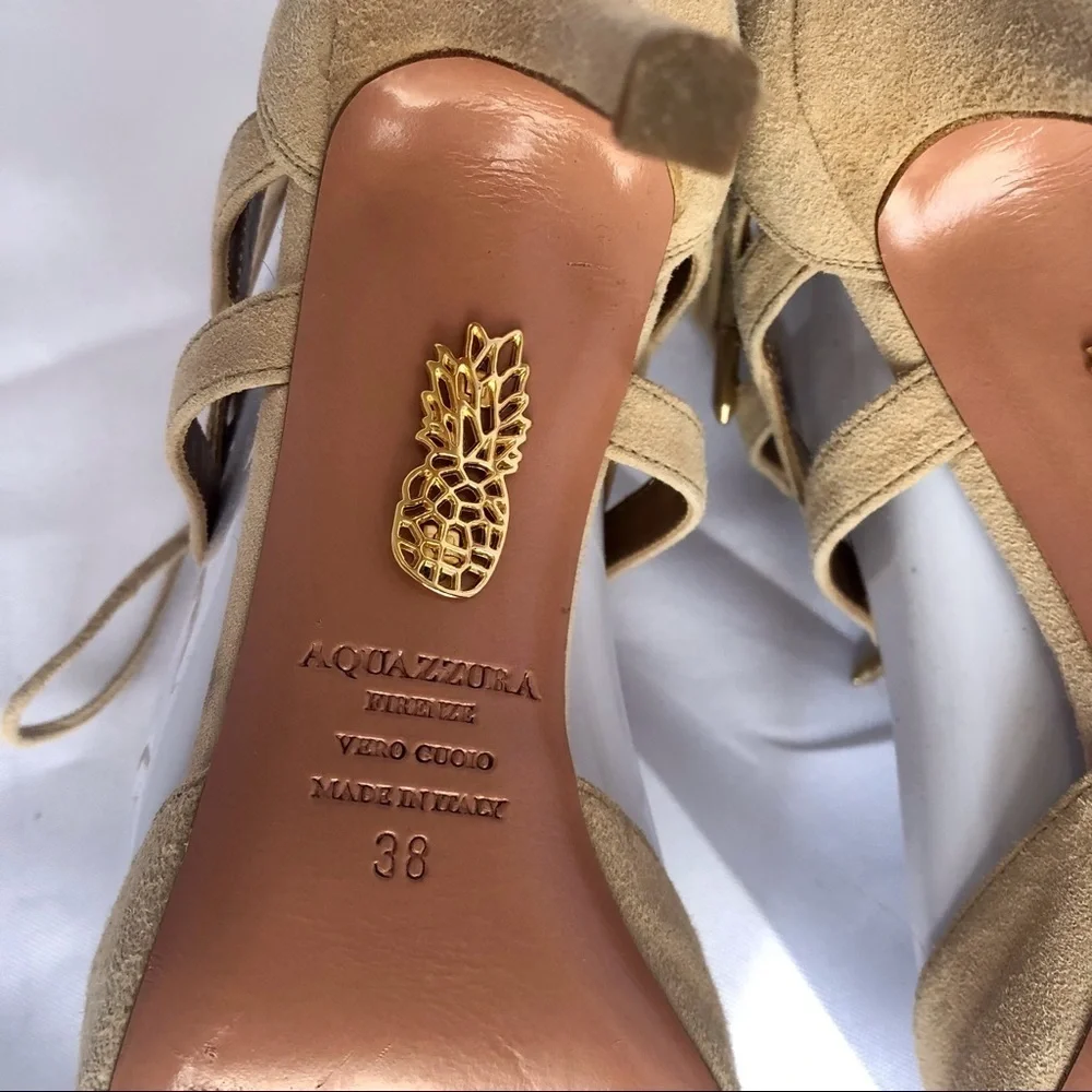 Aquazzura Beige Suede Belgravia Sandals High Heel Size 7.5